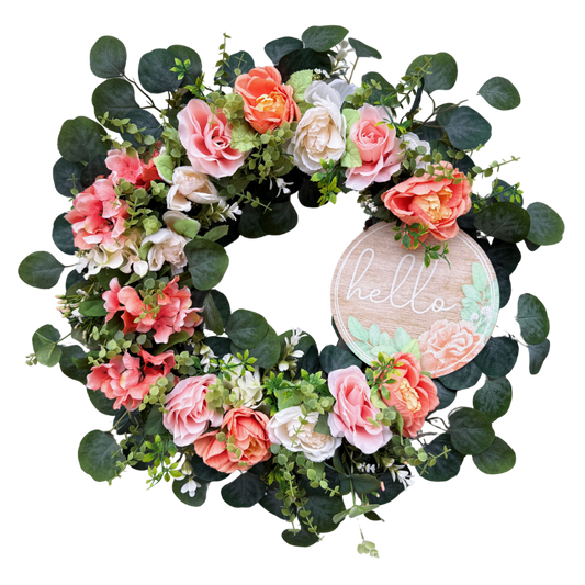 Coral Pink Hello Wreath